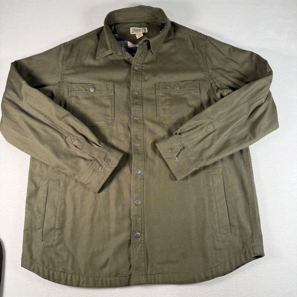 Duluth Trading Co Mens XL Tall Olive Green Flannel Lined Cotton Canvas Shacket